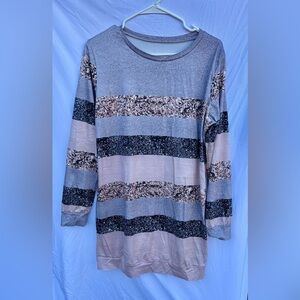 Striped Fitted Dress | Pink, Black & Grey | NWOT | Size Large